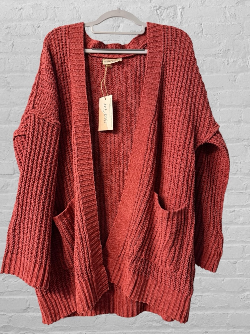 Open-Front Chunky Cardigan Sweater in Rust for Women